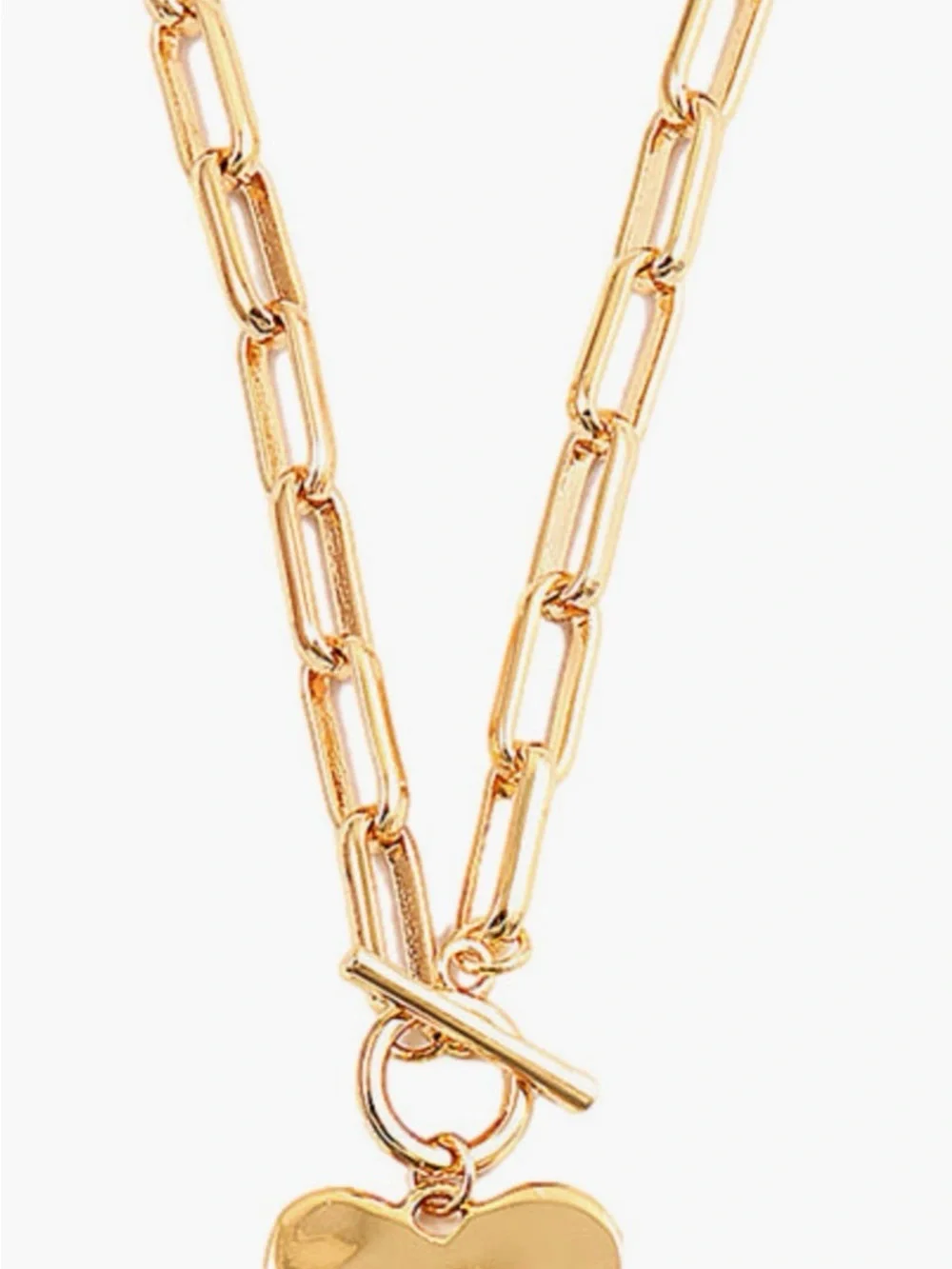 Hammered Heart Pendant Paperclip Chain Necklace - Gold